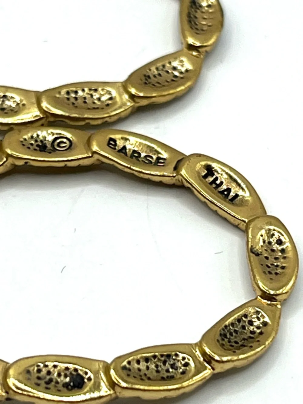 Barse Teardrop Leaf Link Earrings Gold Vermeil 925 Sterling Silver Hoop Large - Picture 10 of 14